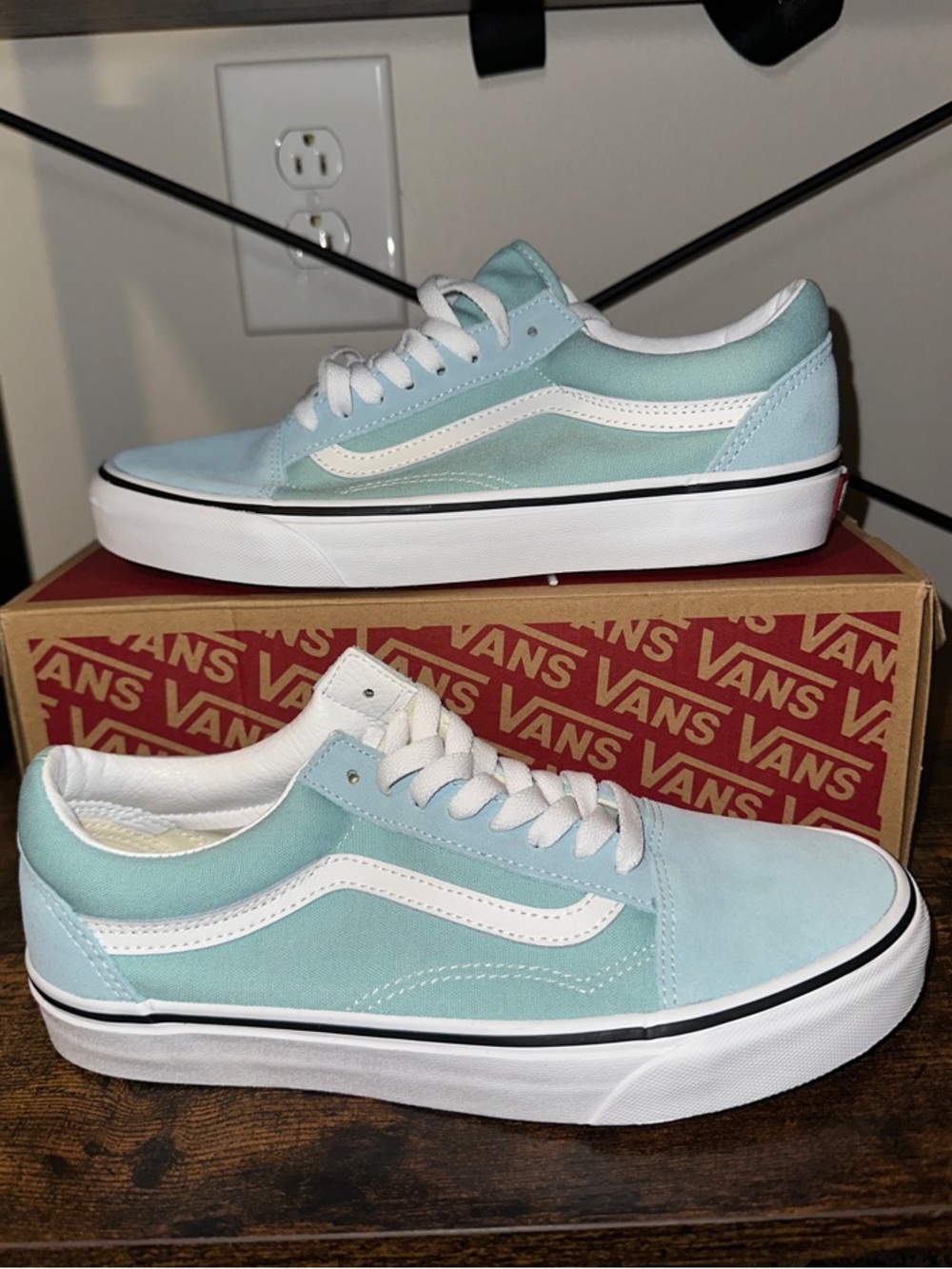 Vans Old Skool Sneakers in Light Teal and White